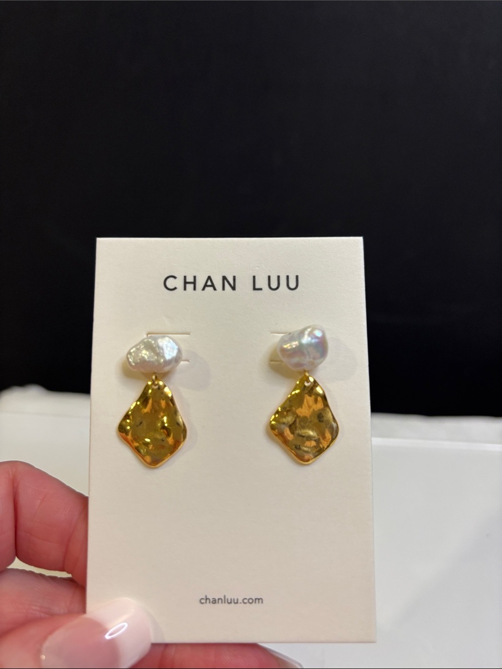 Chan Luu Gold-tone Hammered Drops with White Pearl Tops - Picture 2 of 5